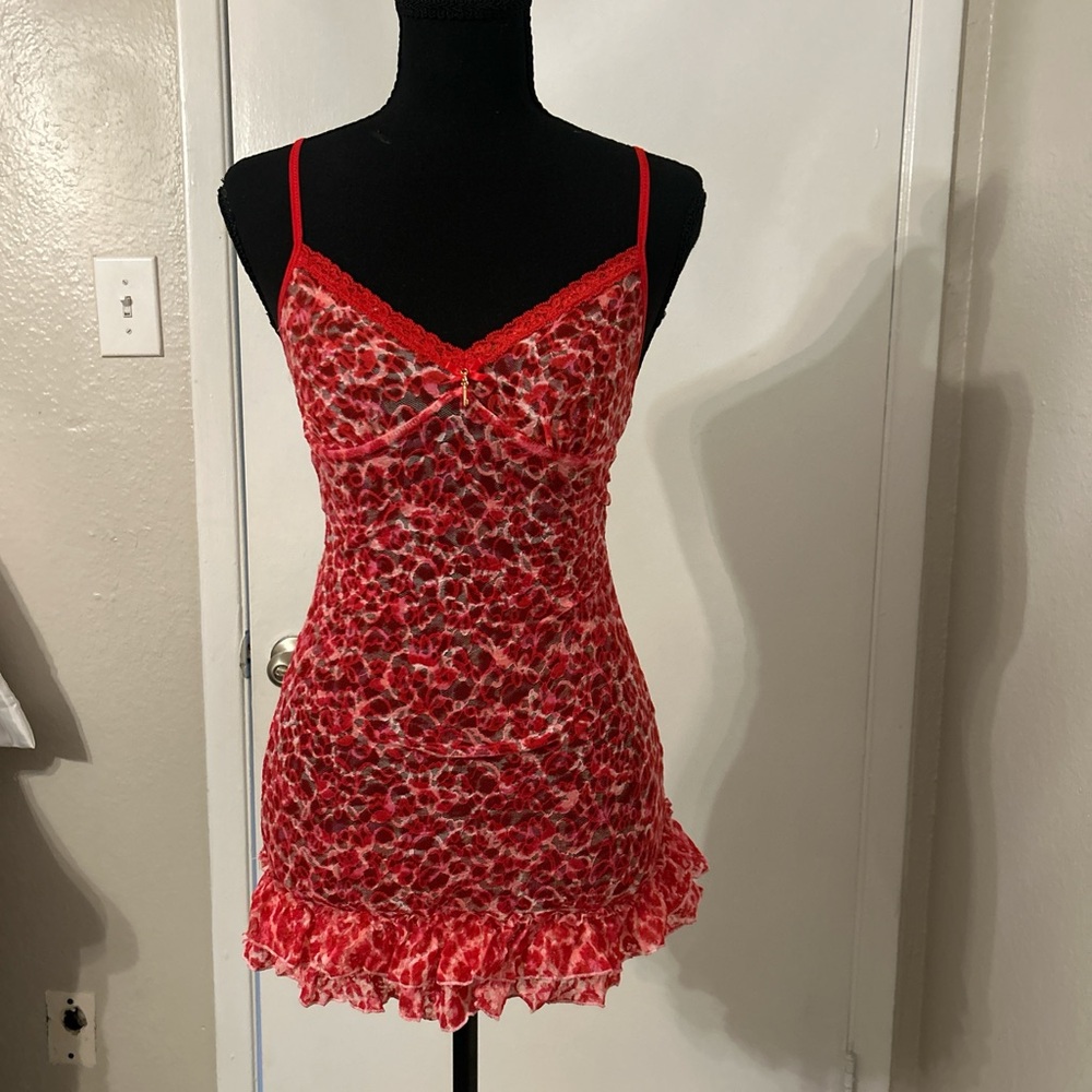 Victoria's Secret Red and White Sheer Slip